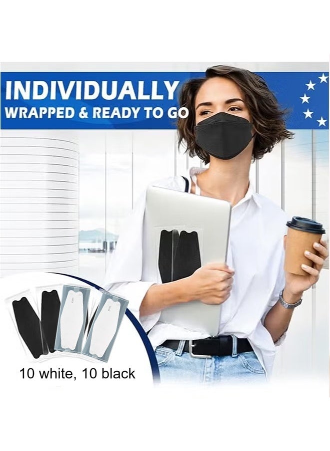 Happy D 20-pack of black and white disposable masks, 4-layer black and white masks, individually packaged, with elastic ear loops, breathable and comfortable adult masks - suitable for office, outdoor, and daily use - Image 2